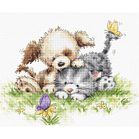 Набор для вышивания 'Щенок и котенок с бабочками' 23*18см, Luca-S